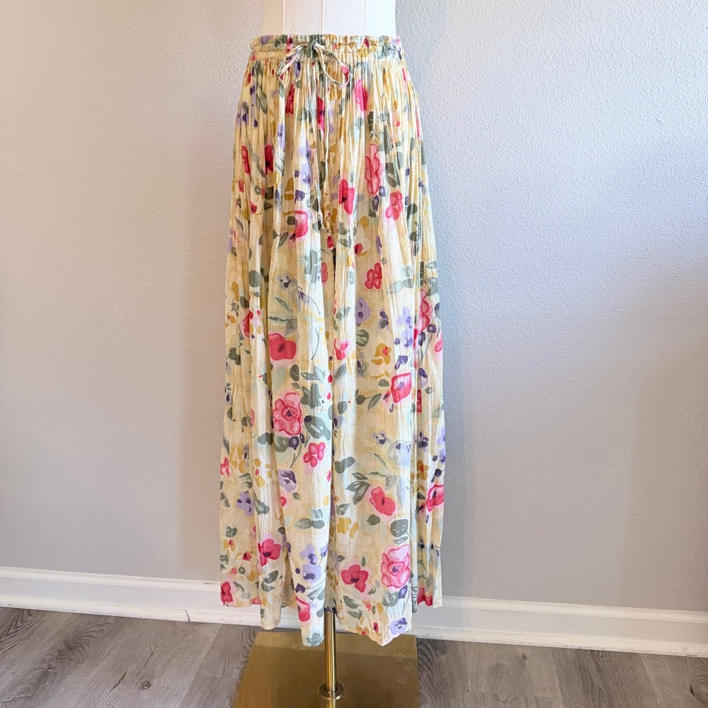 Vintage Requirements Floral Broomstick Maxi Skirt Yellow Cotton Fairycore Medium